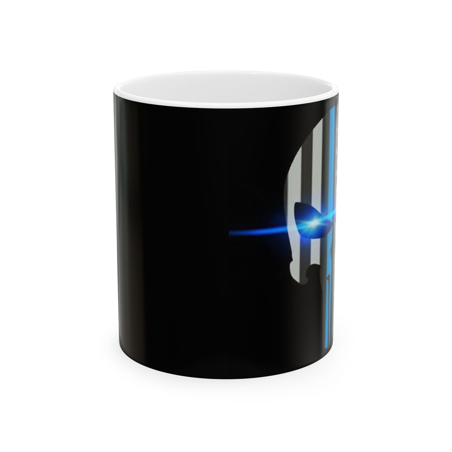 Right Side Print Thin Blue Line Skull Ceramic Mug, (11oz, 15oz)